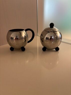 Stainless Steel orb Sugar Bowl and Creamer Set mcm mid century modern style